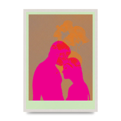 Colourful Kiss print in an A2 white saw cut grain frame
