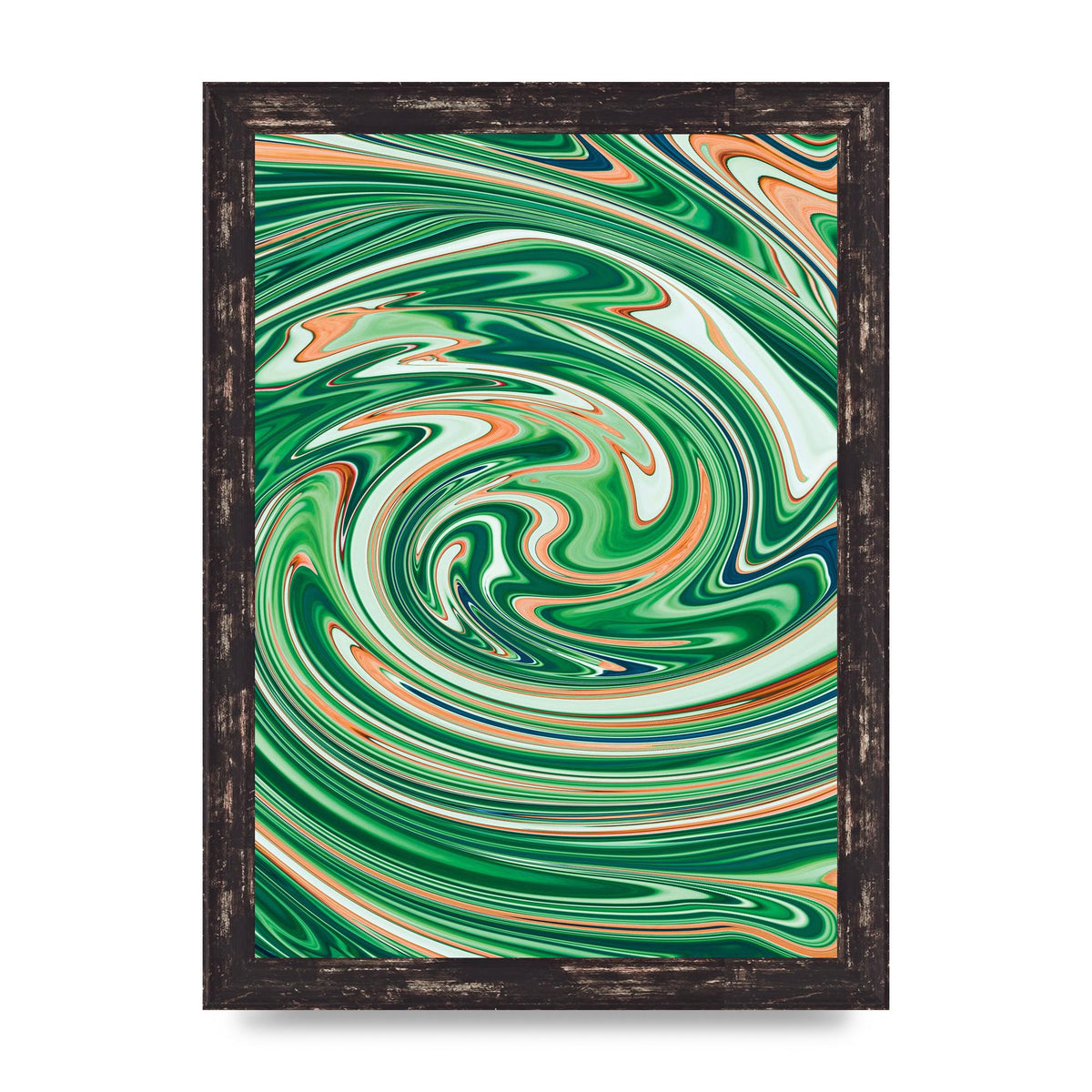Green Swirl Wall Art - A4 framed