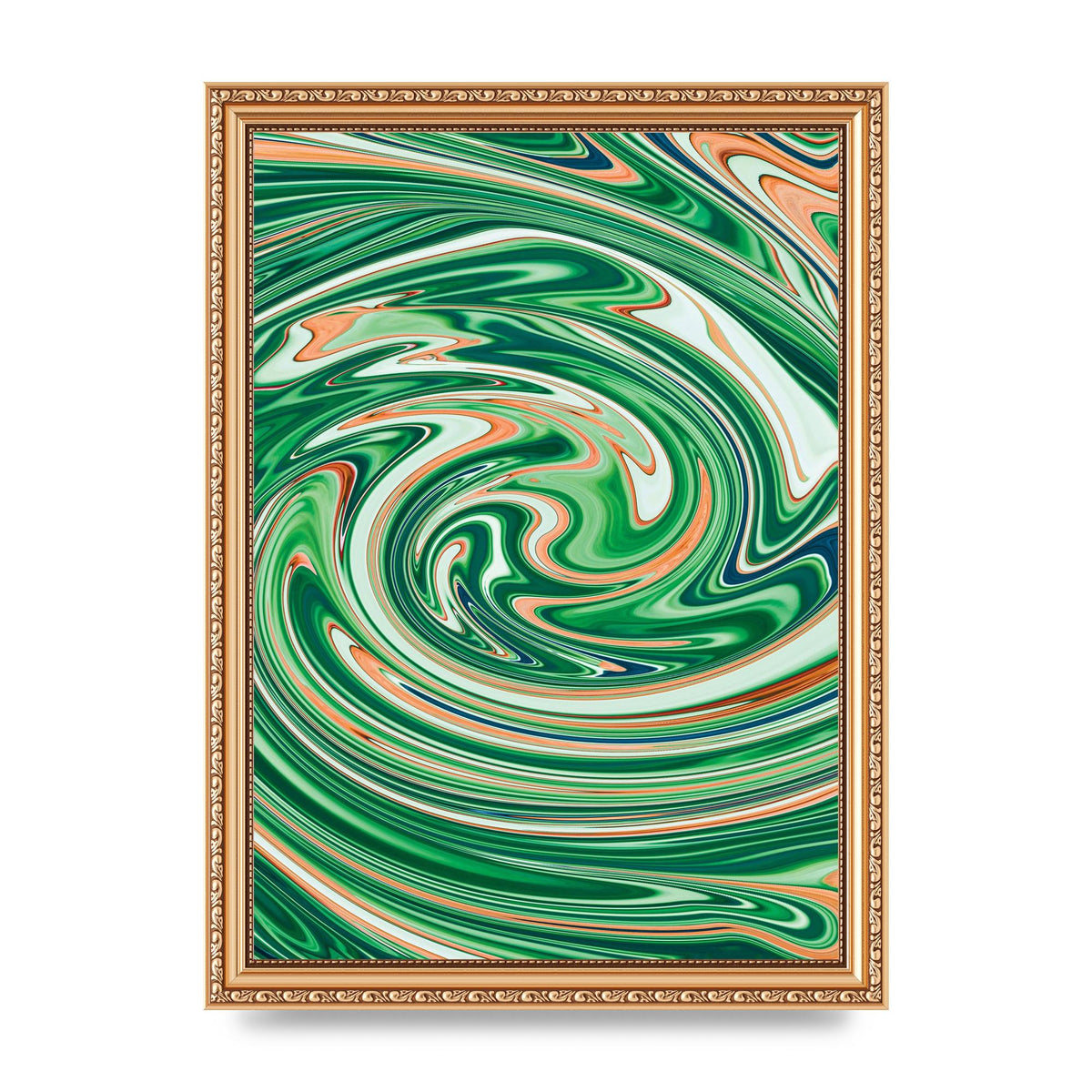 Green Swirl Wall Art - A4 framed