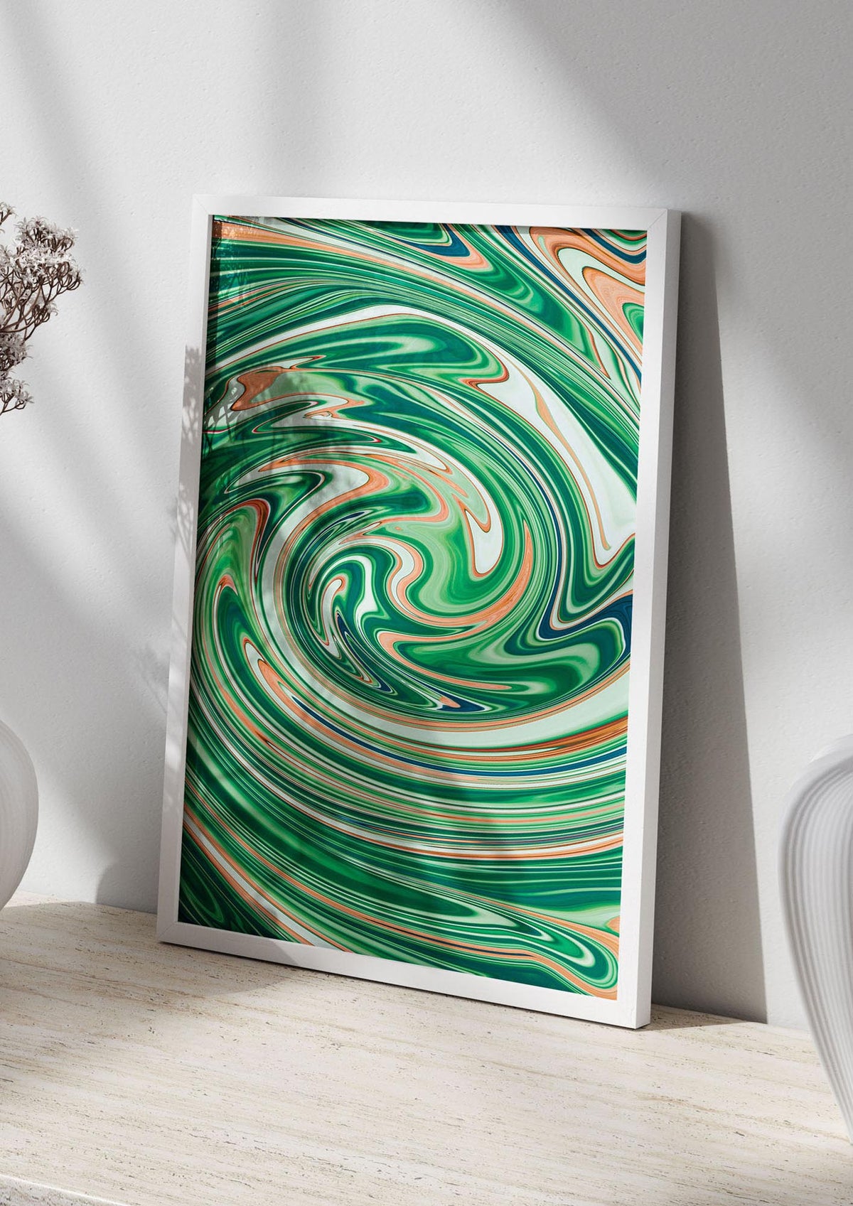 Green Swirl Wall Art - living room 2