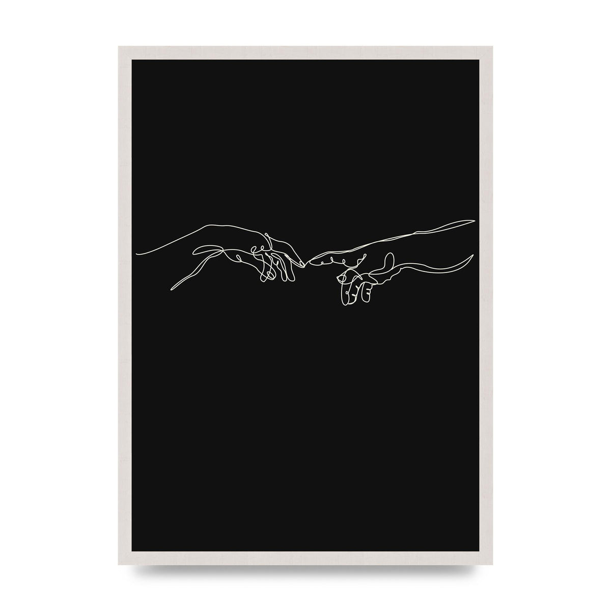 Creation Of Adam Hands Line Drawing Black Wall Art - A2 framed