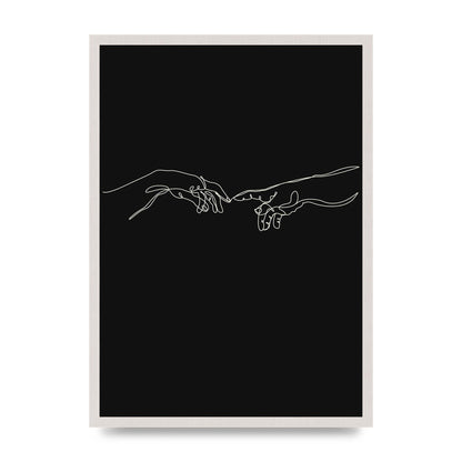 Creation Of Adam Hands Line Drawing Black Wall Art - A2 framed