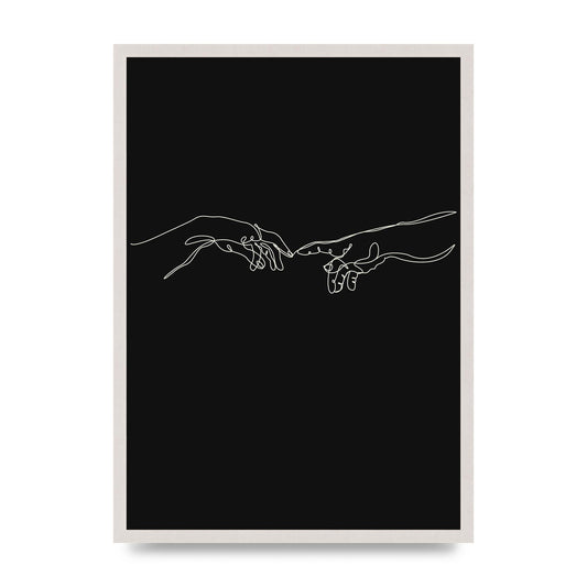 Creation Of Adam Hands Line Drawing Black Wall Art - A2 framed