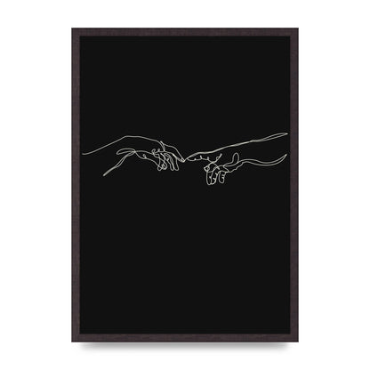 Creation Of Adam Hands Line Drawing Black Wall Art - A2 framed