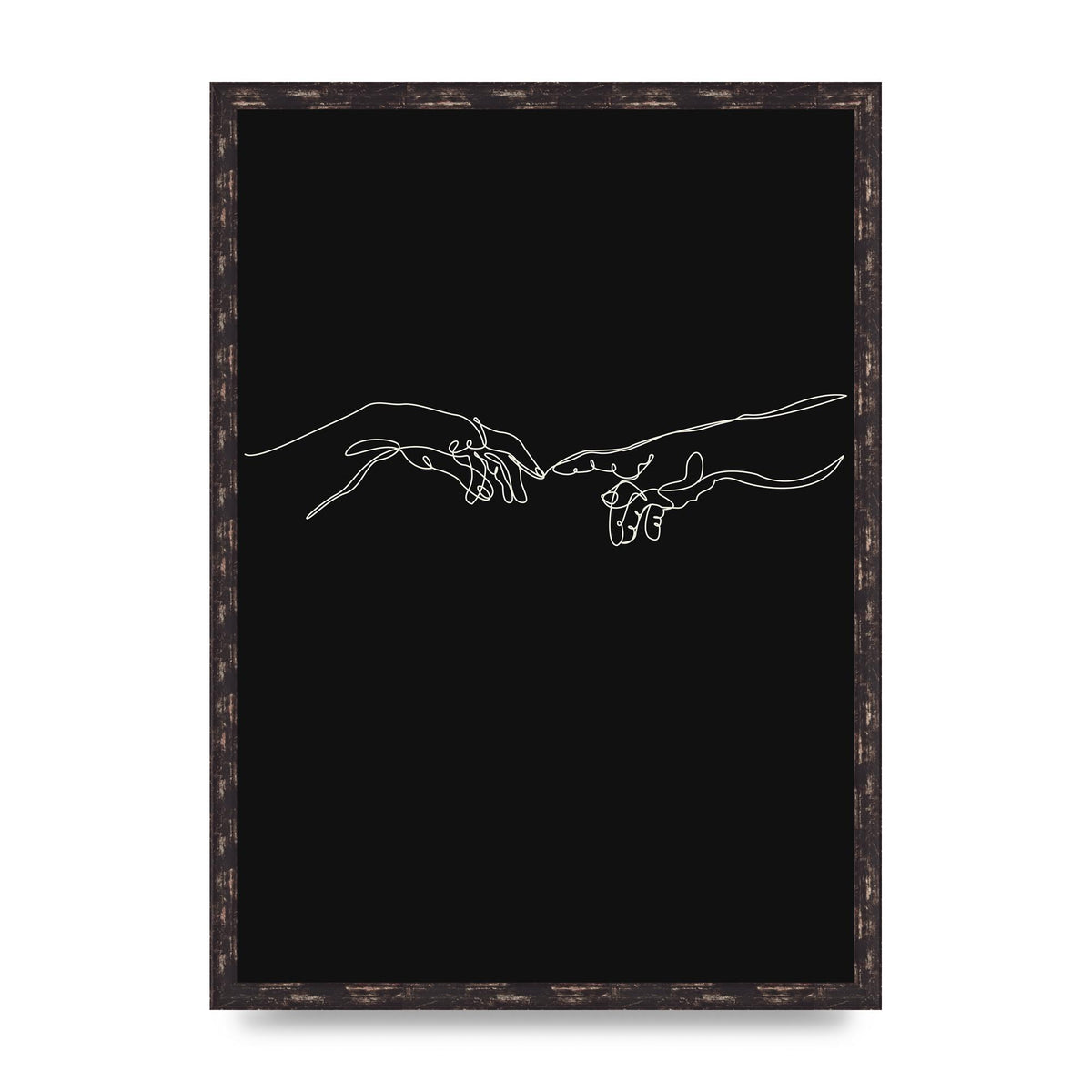 Creation Of Adam Hands Line Drawing Black Wall Art - A2 framed