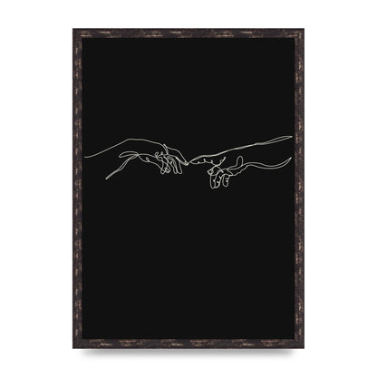Creation Of Adam Hands Line Drawing Black Wall Art - A2 framed
