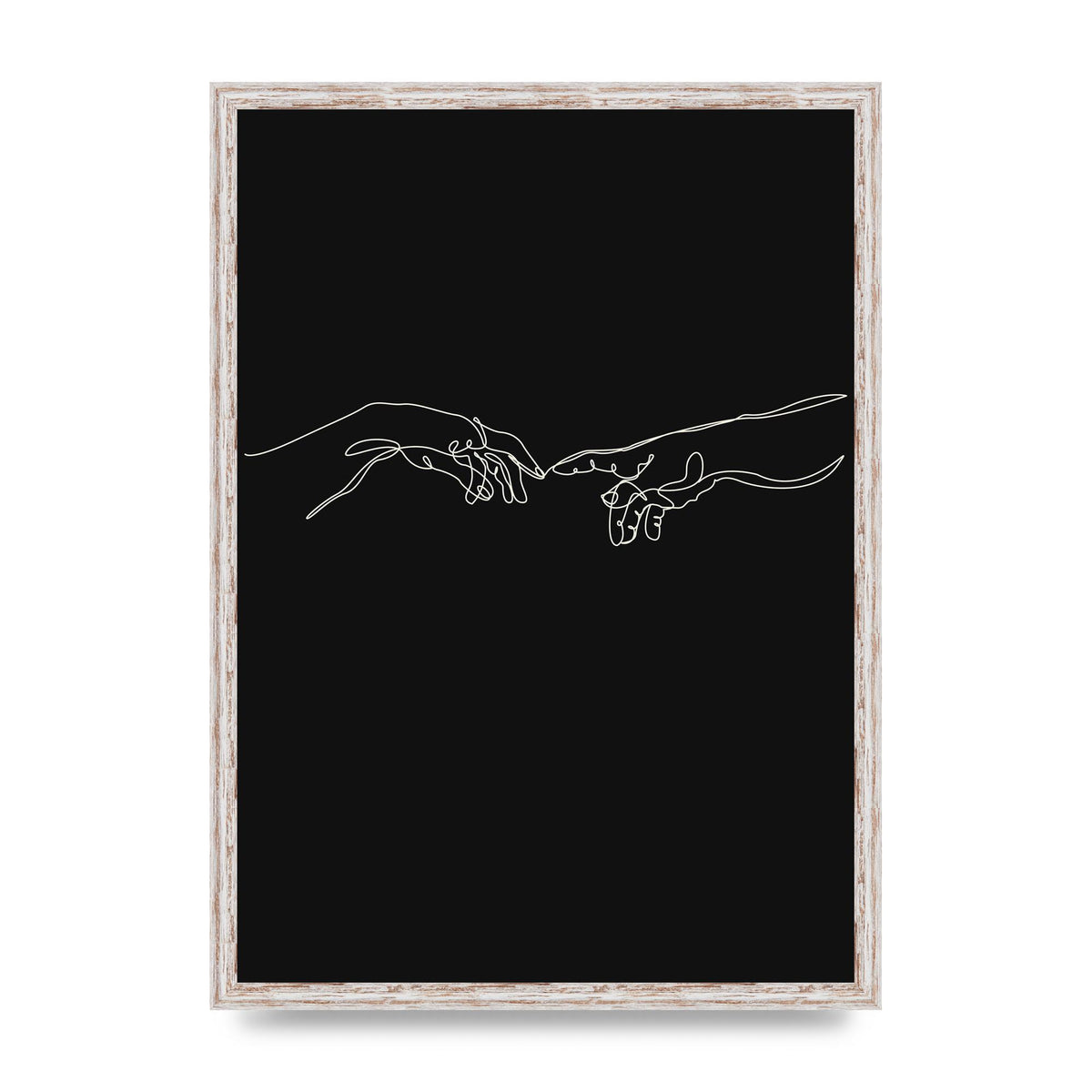 Creation Of Adam Hands Line Drawing Black Wall Art - A2 framed