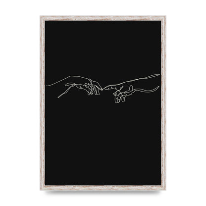 Creation Of Adam Hands Line Drawing Black Wall Art - A2 framed