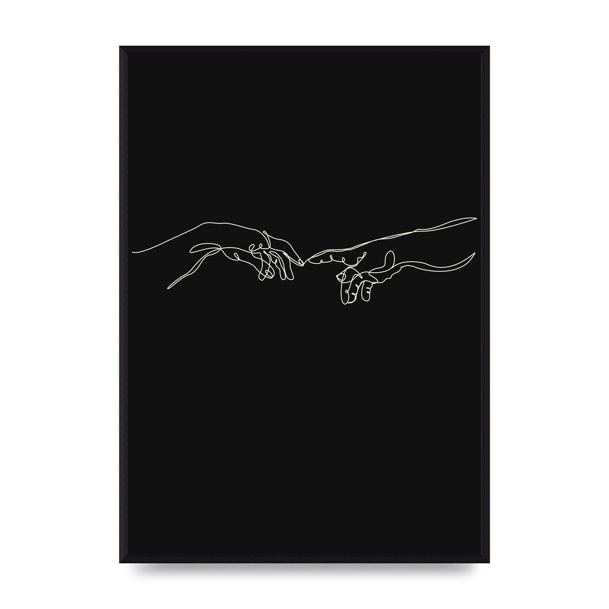 Creation Of Adam Hands Line Drawing Black Wall Art - A2 framed