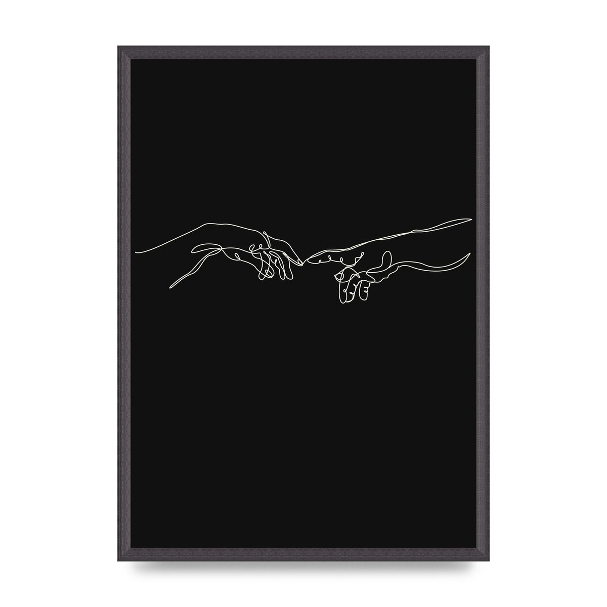 Creation Of Adam Hands Line Drawing Black Wall Art - A2 framed