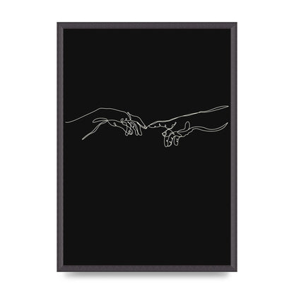 Creation Of Adam Hands Line Drawing Black Wall Art - A2 framed