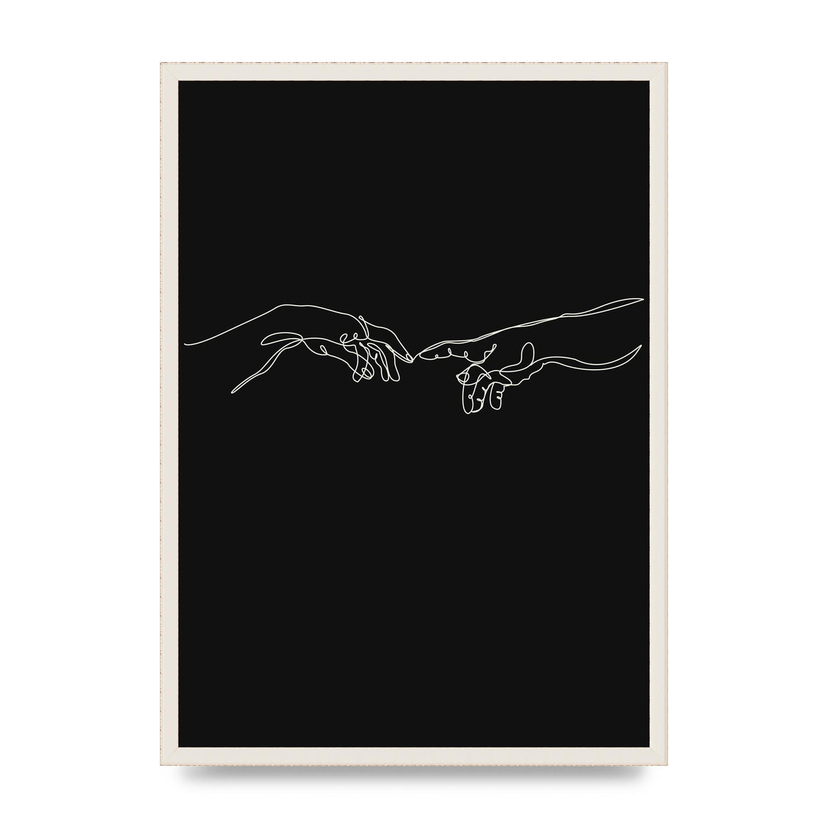 Creation Of Adam Hands Line Drawing Black Wall Art - A2 framed