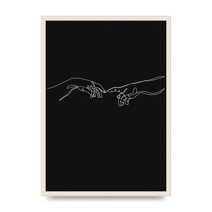 Creation Of Adam Hands Line Drawing Black Wall Art - A2 framed