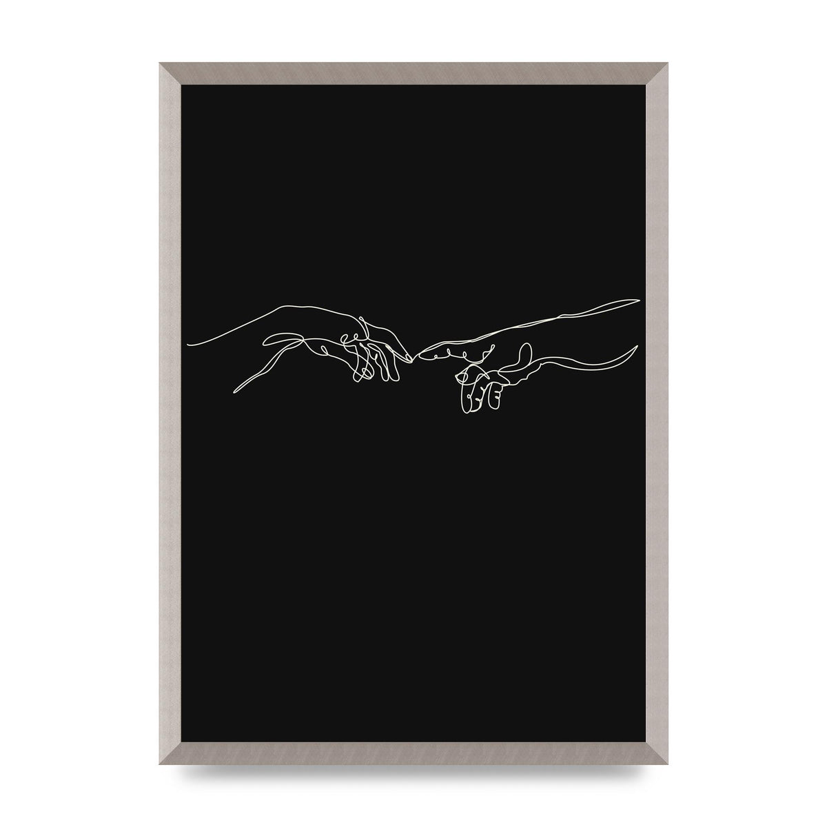 Creation Of Adam Hands Line Drawing Black Wall Art - A2 framed