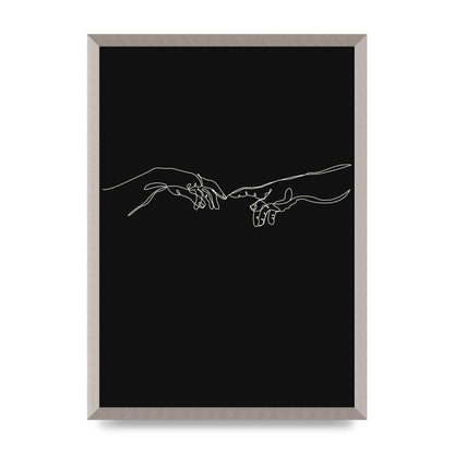 Creation Of Adam Hands Line Drawing Black Wall Art - A2 framed