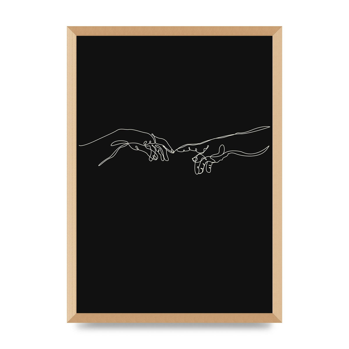 Creation Of Adam Hands Line Drawing Black Wall Art - A2 framed