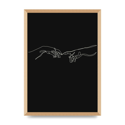 Creation Of Adam Hands Line Drawing Black Wall Art - A2 framed