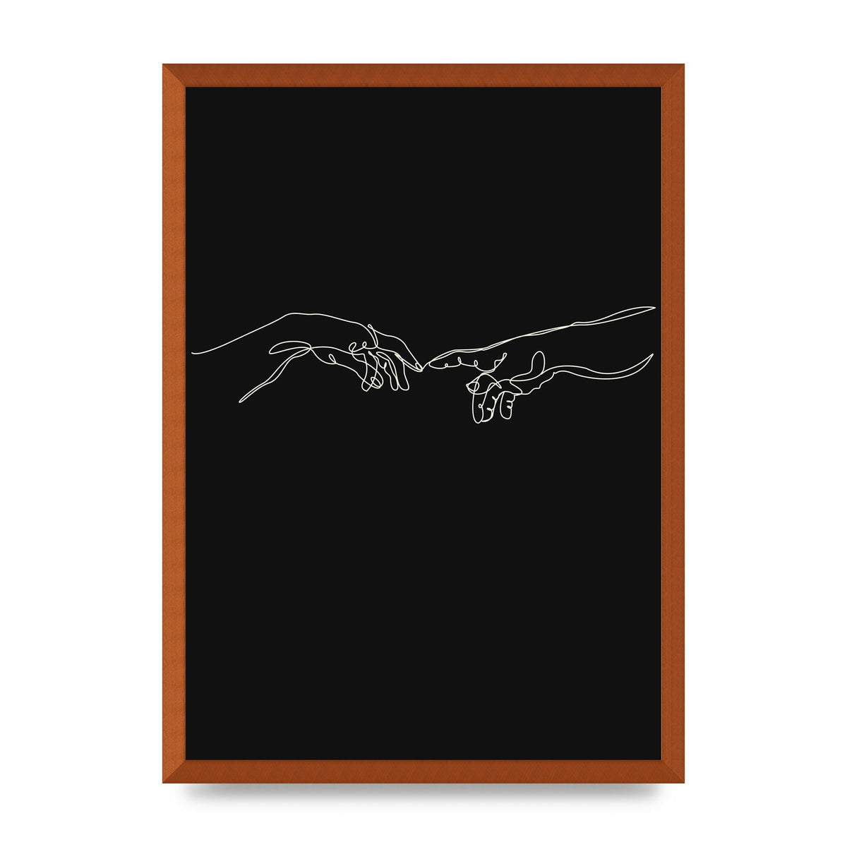 Creation Of Adam Hands Line Drawing Black Wall Art - A2 framed