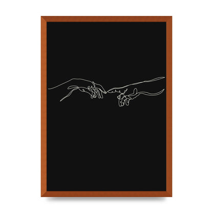 Creation Of Adam Hands Line Drawing Black Wall Art - A2 framed