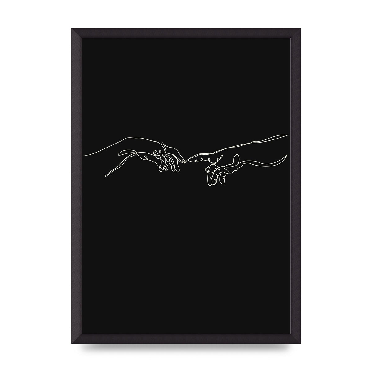 Creation Of Adam Hands Line Drawing Black Wall Art - A2 framed
