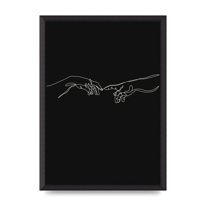 Creation Of Adam Hands Line Drawing Black Wall Art - A2 framed