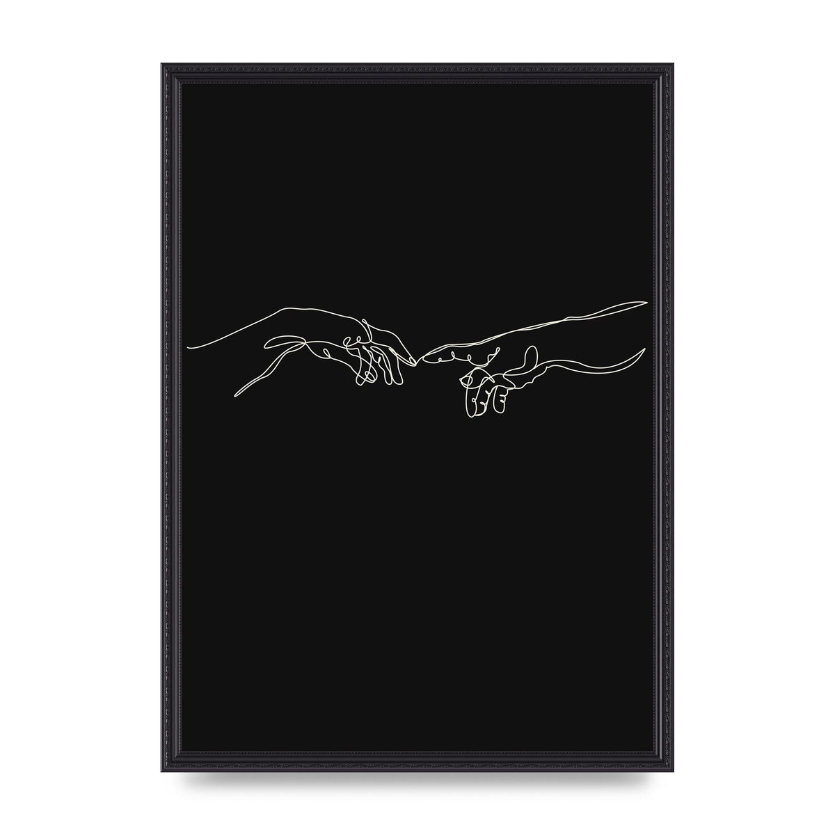 Creation Of Adam Hands Line Drawing Black Wall Art - A2 framed