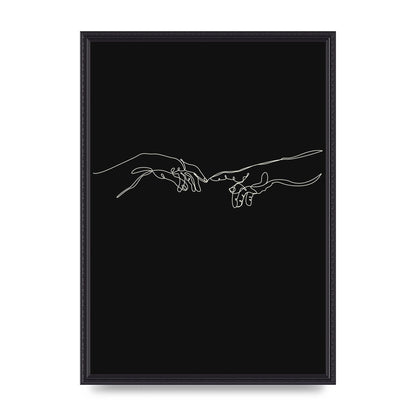 Creation Of Adam Hands Line Drawing Black Wall Art - A2 framed