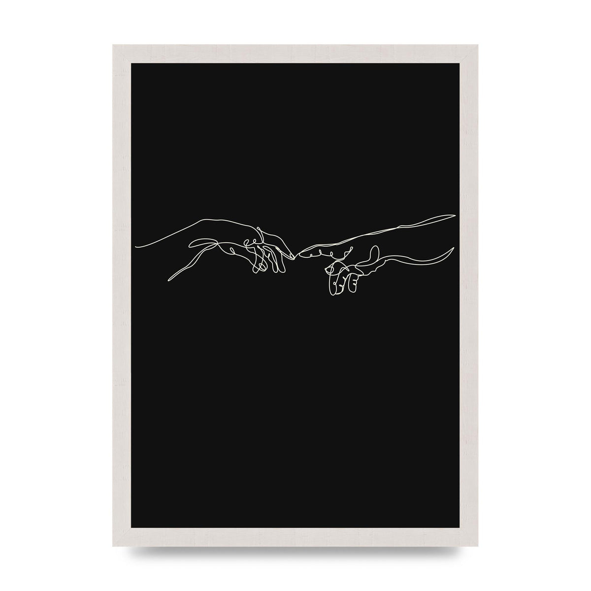 Creation Of Adam Hands Line Drawing Black Wall Art - A3 framed