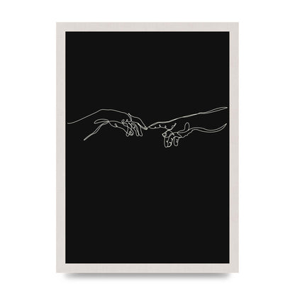 Creation Of Adam Hands Line Drawing Black Wall Art - A3 framed