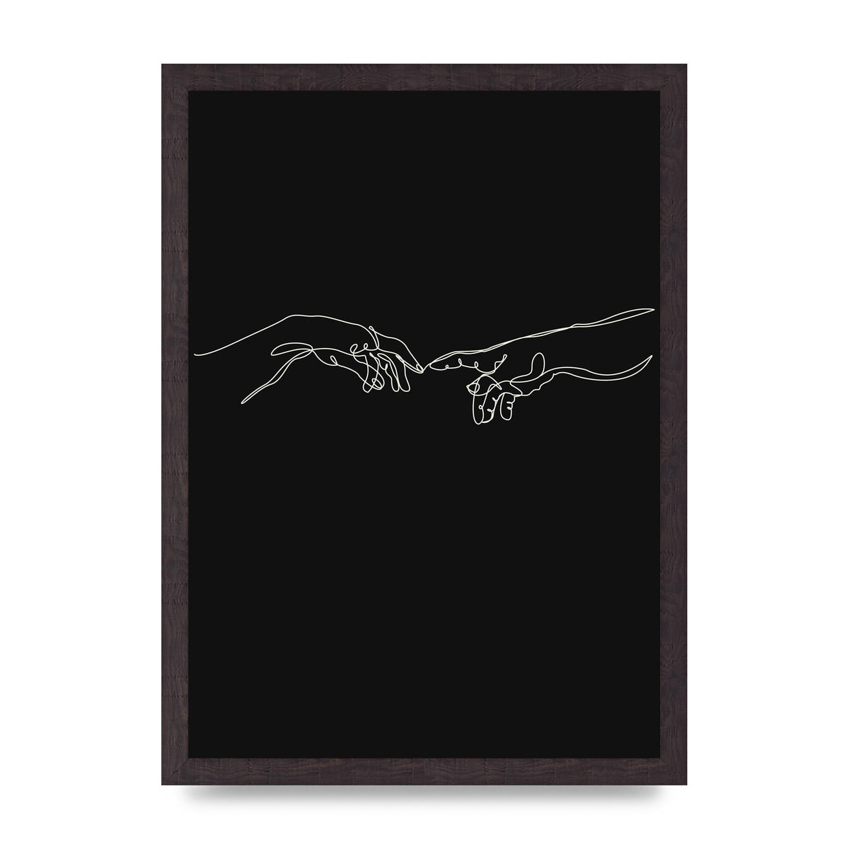 Creation Of Adam Hands Line Drawing Black Wall Art - A3 framed
