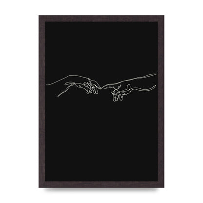 Creation Of Adam Hands Line Drawing Black Wall Art - A3 framed