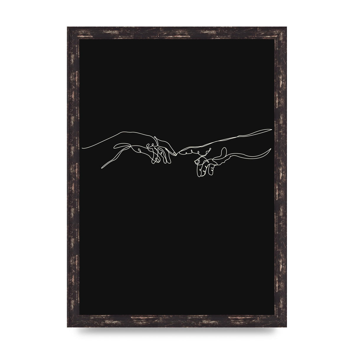 Creation Of Adam Hands Line Drawing Black Wall Art - A3 framed