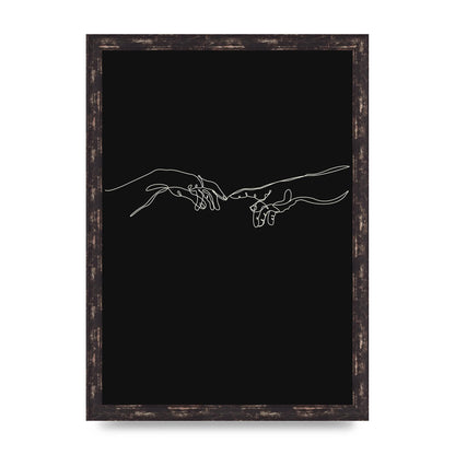Creation Of Adam Hands Line Drawing Black Wall Art - A3 framed