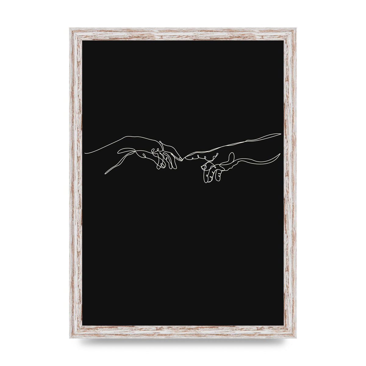 Creation Of Adam Hands Line Drawing Black Wall Art - A3 framed