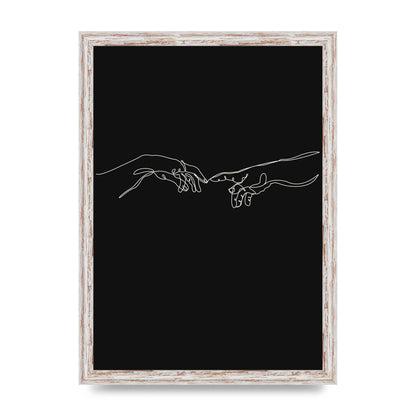 Creation Of Adam Hands Line Drawing Black Wall Art - A3 framed