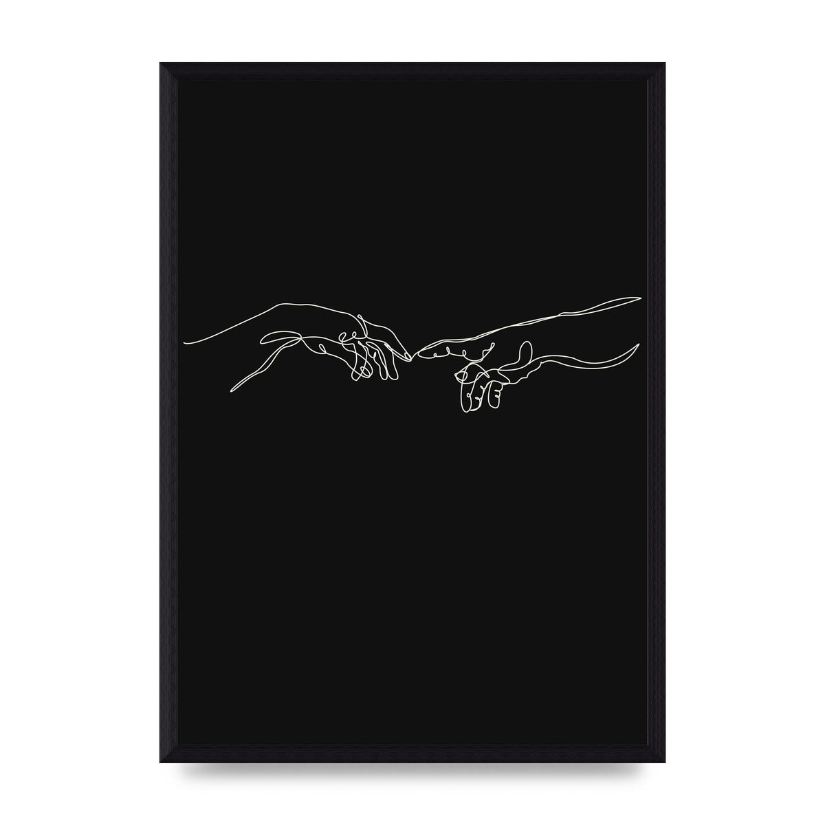 Creation Of Adam Hands Line Drawing Black Wall Art - A3 framed