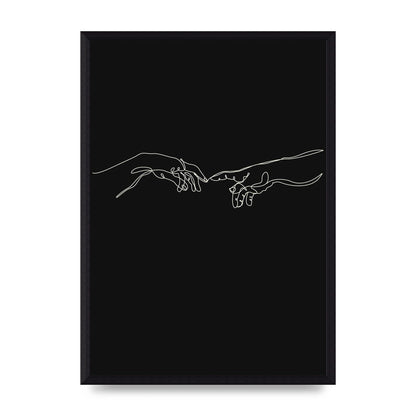 Creation Of Adam Hands Line Drawing Black Wall Art - A3 framed