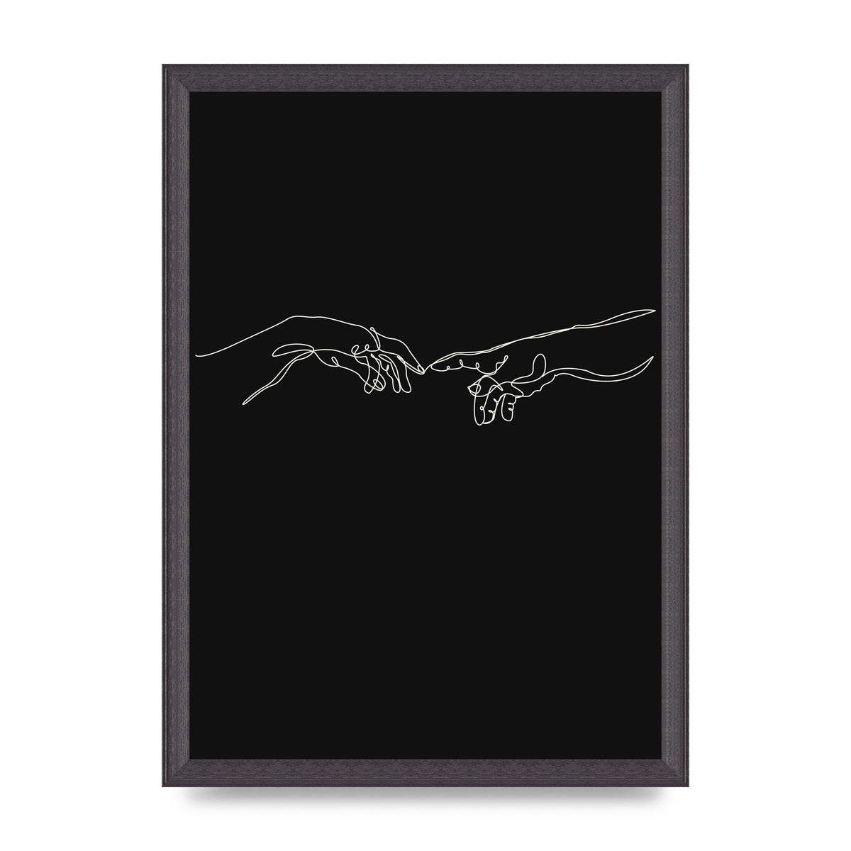 Creation Of Adam Hands Line Drawing Black Wall Art - A3 framed