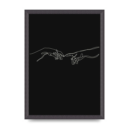 Creation Of Adam Hands Line Drawing Black Wall Art - A3 framed