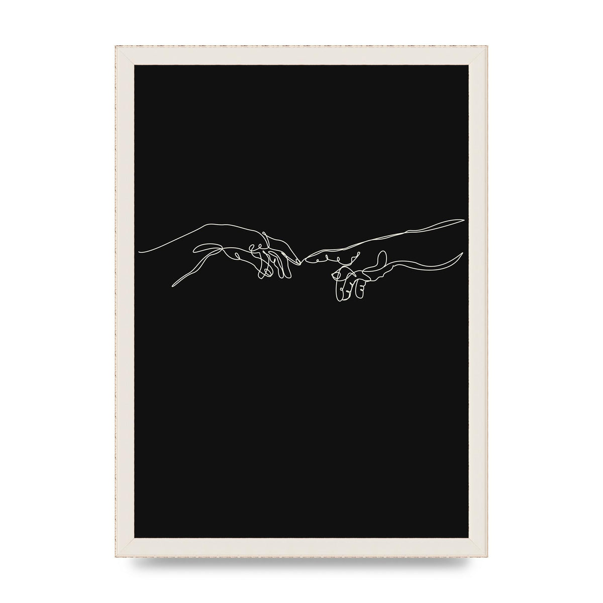 Creation Of Adam Hands Line Drawing Black Wall Art - A3 framed