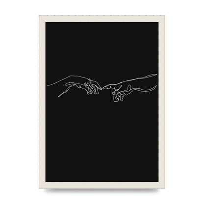 Creation Of Adam Hands Line Drawing Black Wall Art - A3 framed