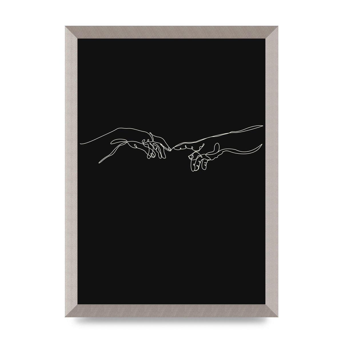 Creation Of Adam Hands Line Drawing Black Wall Art - A3 framed
