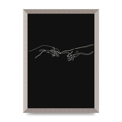 Creation Of Adam Hands Line Drawing Black Wall Art - A3 framed