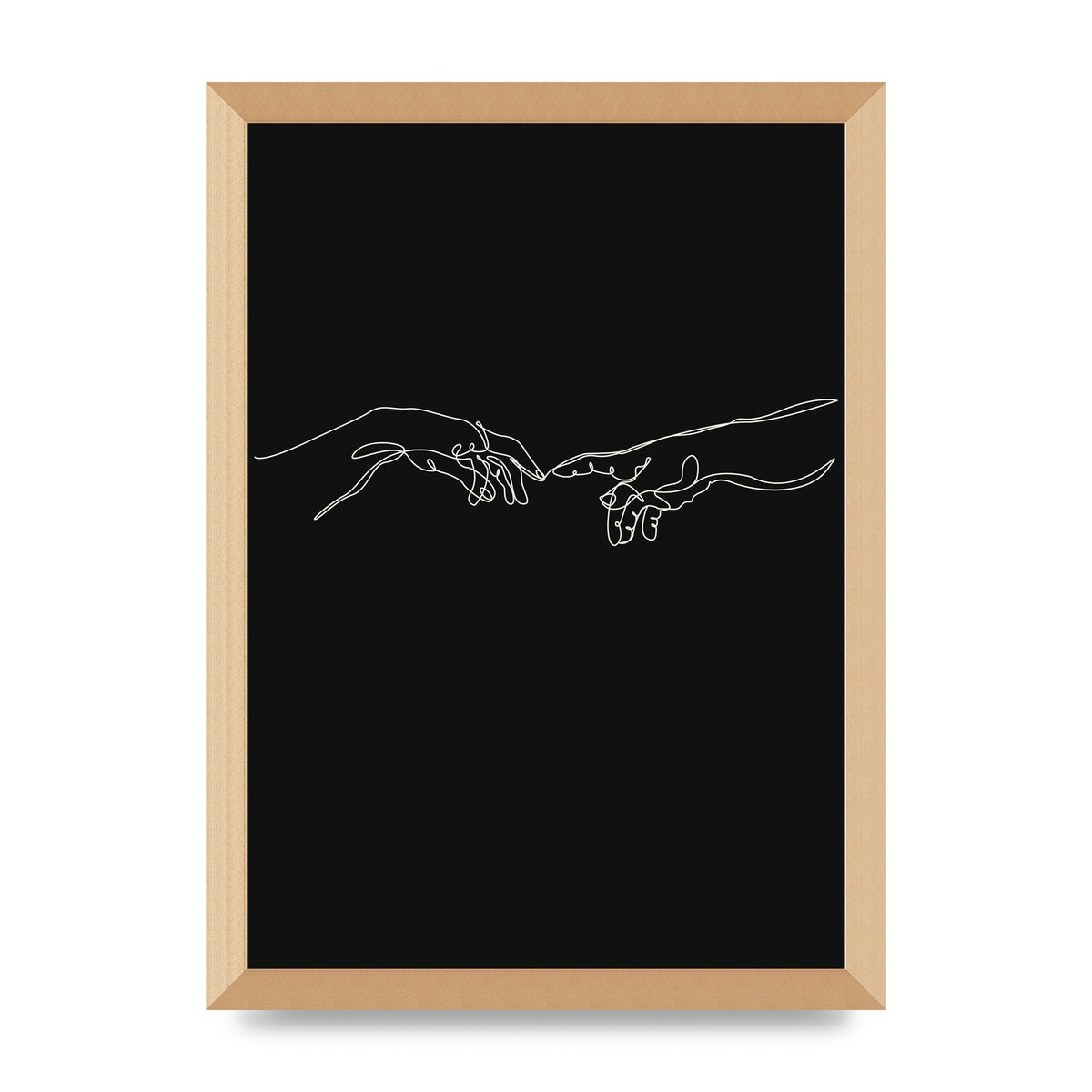 Creation Of Adam Hands Line Drawing Black Wall Art - A3 framed