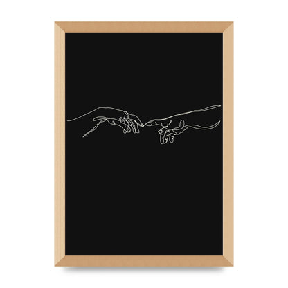 Creation Of Adam Hands Line Drawing Black Wall Art - A3 framed