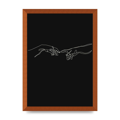 Creation Of Adam Hands Line Drawing Black Wall Art - A3 framed