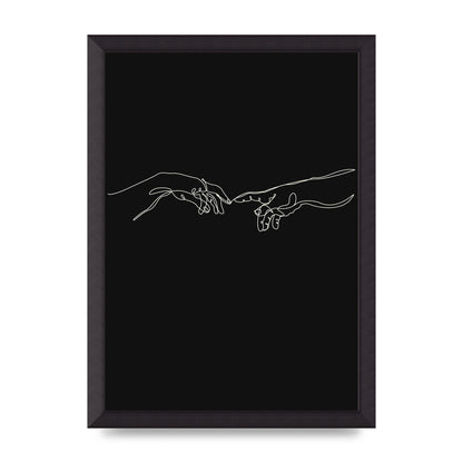 Creation Of Adam Hands Line Drawing Black Wall Art - A3 framed