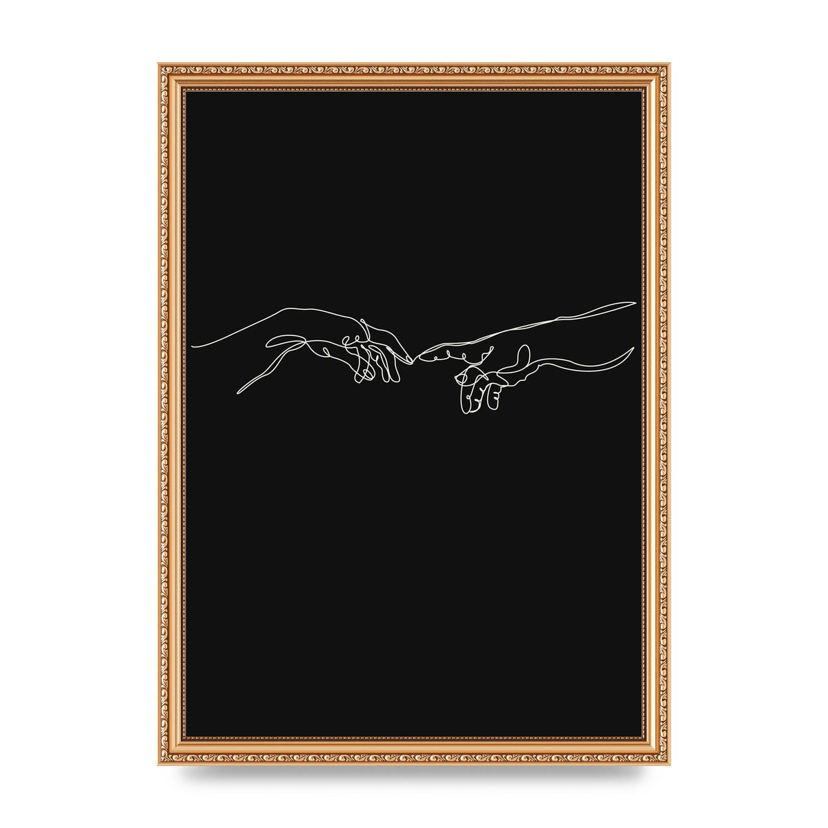 Creation Of Adam Hands Line Drawing Black Wall Art - A3 framed
