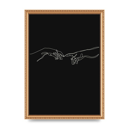 Creation Of Adam Hands Line Drawing Black Wall Art - A3 framed