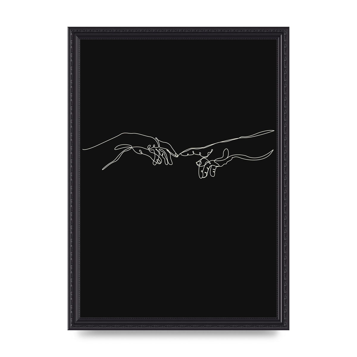 Creation Of Adam Hands Line Drawing Black Wall Art - A3 framed